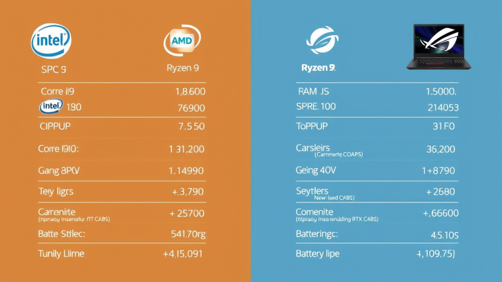 A side-by-side infographic comparing the specs of the top 5 gaming laptops