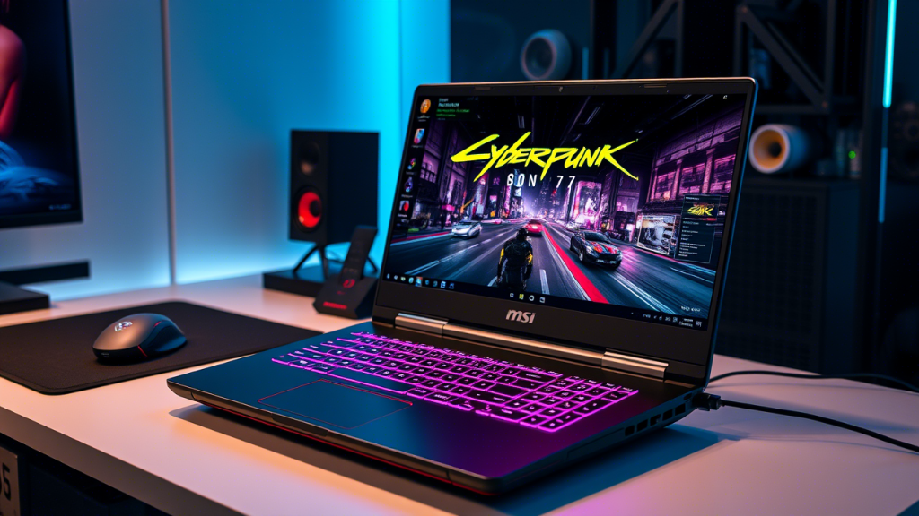  MSI Titan GT77 running a high-end game like Cyberpunk 2077 at max settings.