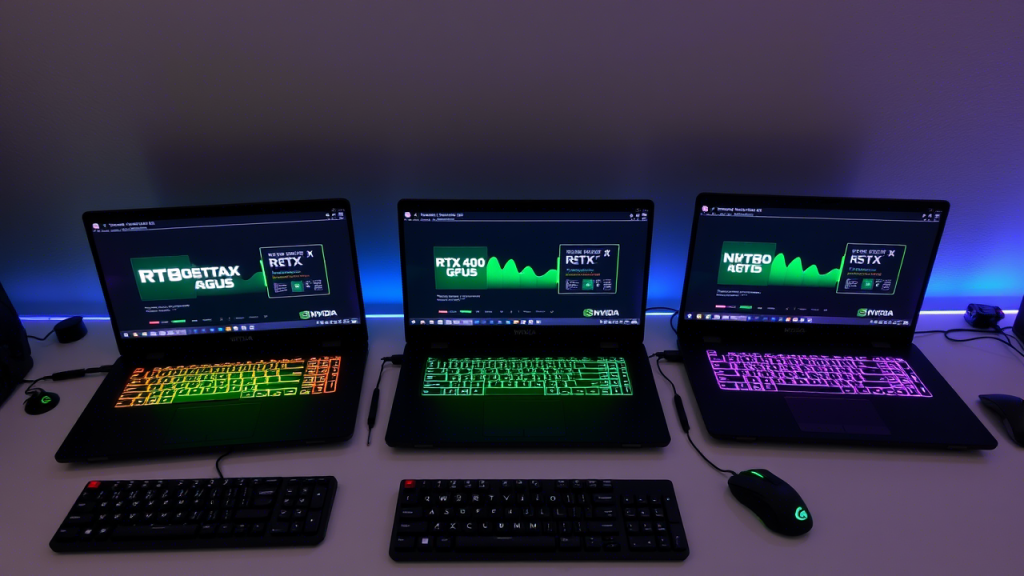 Side-by-side comparison of gaming laptop GPUs—RTX 4070 vs. RTX 4080 vs. RTX 4090.